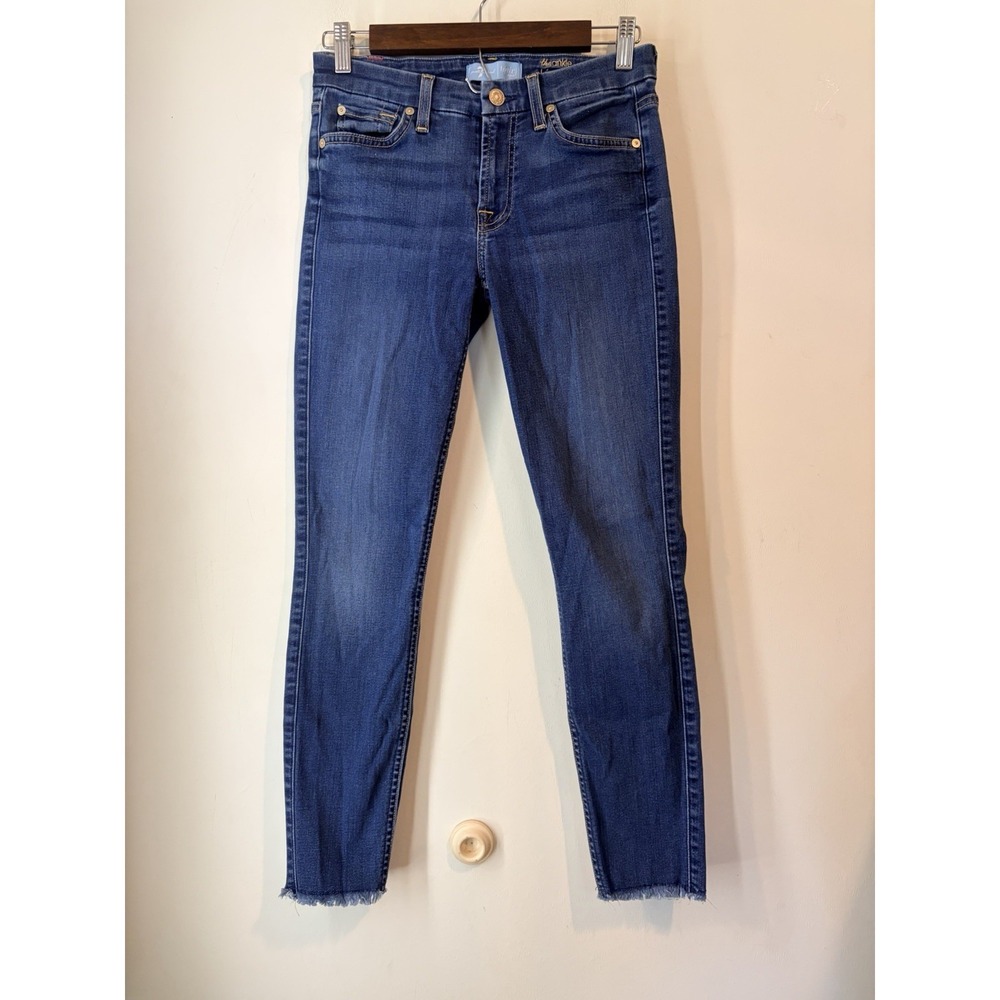 7 For All Mankind Blair Ankle Skinny Jeans Women's 25 Blue Raw Hem Stretch Denim